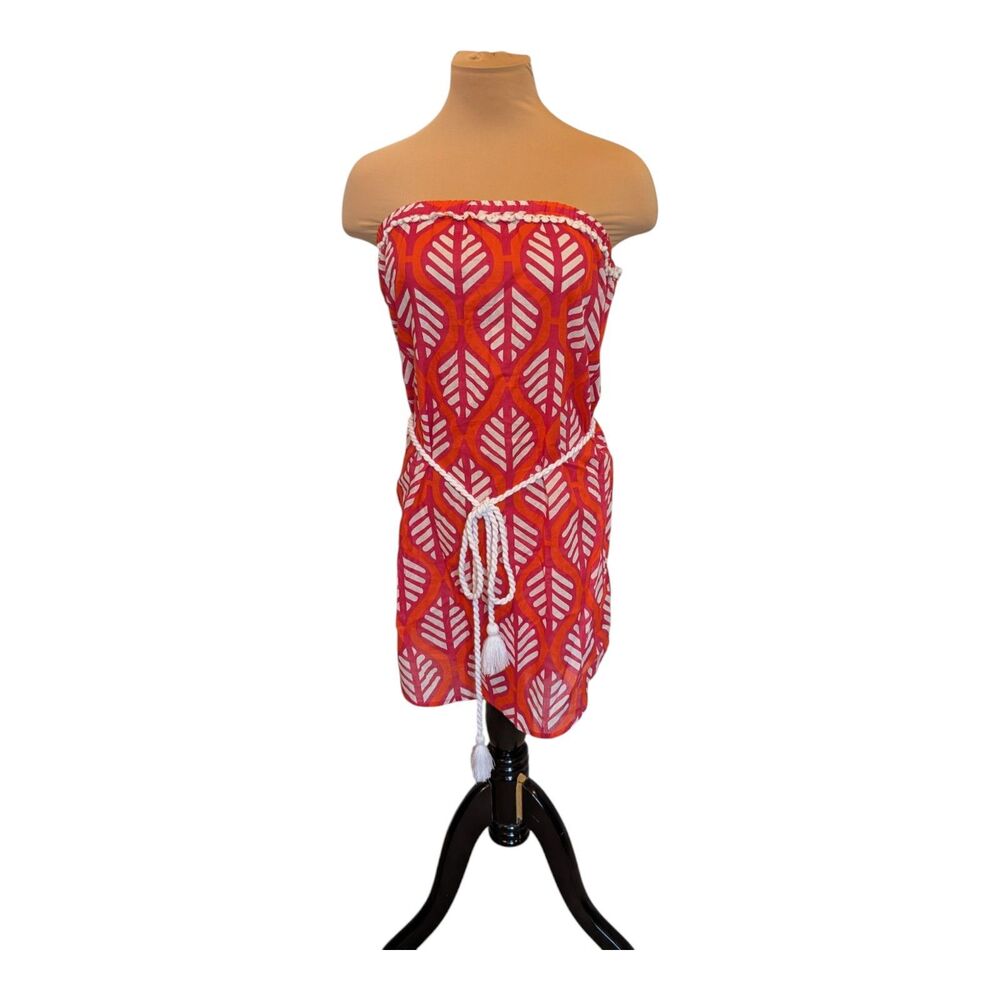Mud Pie Dress Allison Strapless Swimsuit Cover-Up Pink Leaf Rope Small New
